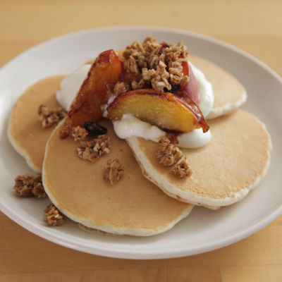 Pancakes - Peach Ginger Pancakes with Peach Compote